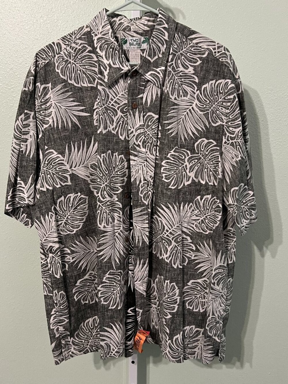 Two Palms Grey 100% Cotton Botanical Print Hawaiian-Style Short-Sleeve SZ 2XL